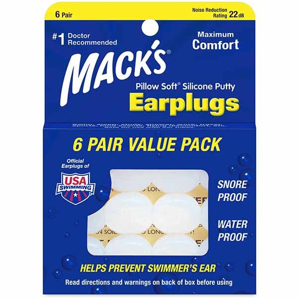 Mack’s 黏土矽膠耳塞 – 6 對裝 非入耳式 多功能防水隔音耳塞